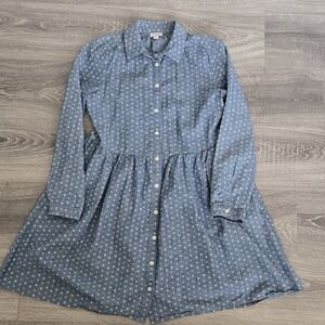 J Crew‎ Dress Womens 6 Blue Denim Floral Printed Shirtdress Cottagecore Pockets